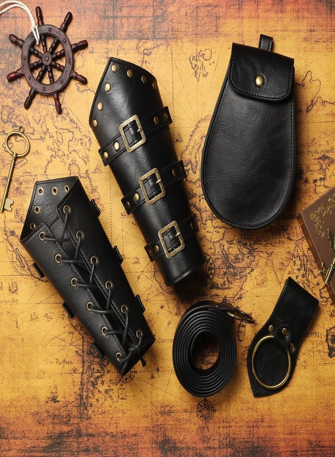 JBKN 5 PCS Renaissance Accessories Ren Faire Viking Belt Medieval Waist Belt Pouch Leather Arm Bracers and Medieval Sword Holder for Renaissance Cosplay - Image 3
